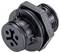 A black, multi-pin electrical connector with a circular housing.