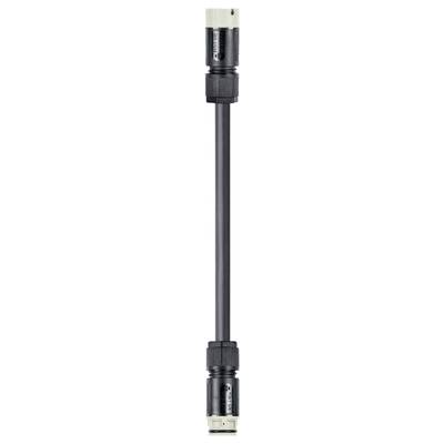 'A black plastic pipe with white end connections, possibly a connector or adapter for water pipes.'