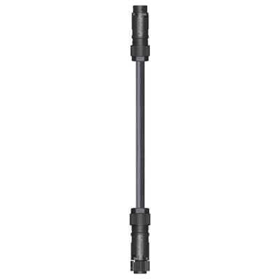 Black plastic rod with two ridged end pieces, symmetrically arranged.