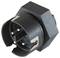 Black electrical multi-pin connector, used in industrial applications for connecting devices.
