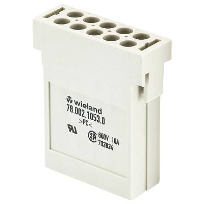Electrical connector with socket outlets and inscription 'Wieland 78.002.1053.0'. Suitable for 600V, 10A applications.