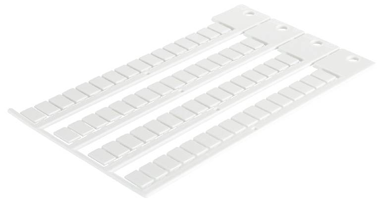 A white plastic plate with three rows of small square raised sections that serve for optical and tactile differentiation.