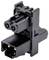 A black electrical connector with two socket ports and pins, suitable for industrial or electronic applications.