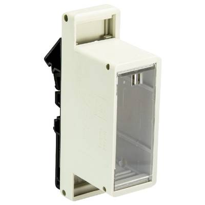 A white, rectangular electronic enclosure with a transparent cover, suitable for wall mounting.