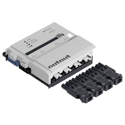 A modular input-output controller with multiple ports and connectors, suitable for industrial applications.