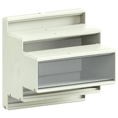 White plastic junction box with transparent cover, suitable for wall mounting for electrical connections.