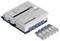 Electronic device with 'output' inscription, multiple ports and plugs. Primarily suitable for electrical applications.