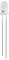 LED with two long metal leads and a clear, round cap, standing on a white background.
