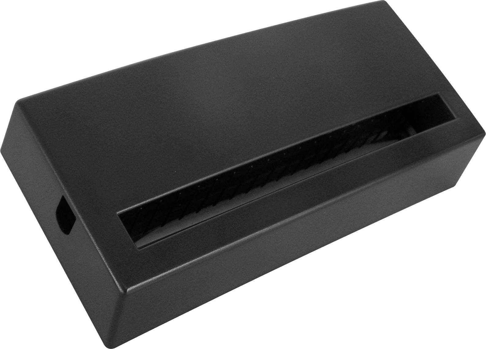 A black, rectangular plastic casing with a long, narrow slot in the centre.