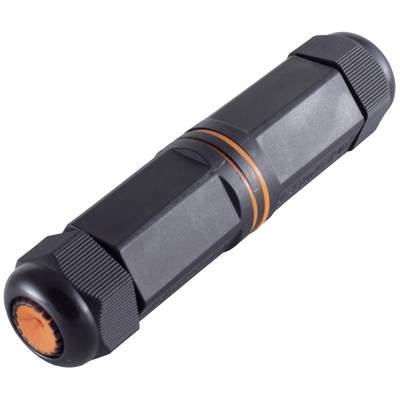 A black cylindrical connector with orange accents, suitable for industrial or electronic applications.