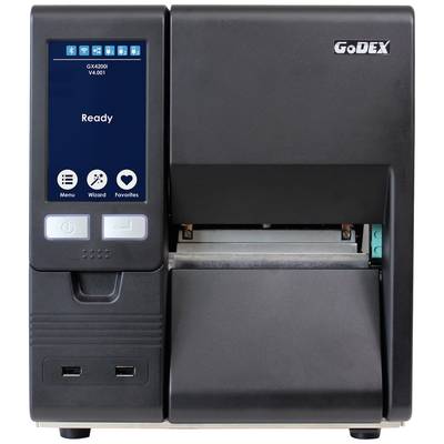 A black label printer with a digital display shows the status 'Ready'. Control buttons are visible below the display.