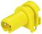 Yellow plastic sensor plug, unlabelled, with three visible pins and side mounting bracket. Suitable for technical applications.