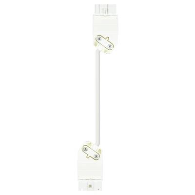 A white electric connection cable with plug connectors at both ends, suitable for lighting systems or track systems.