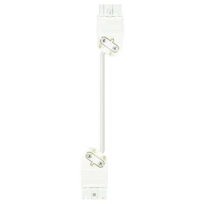 A white electrical connector with two terminal ends and a flexible cable between them, suitable for lighting systems.
