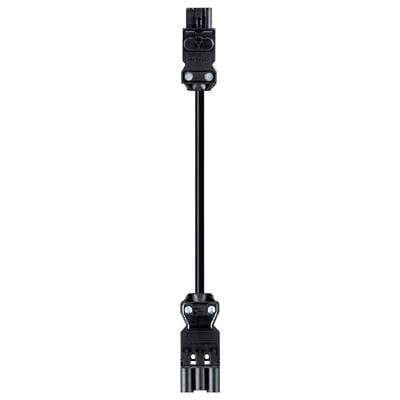 A black cable with two plug connectors at its ends, positioned vertically. One plug connector features the printed label 'Solar'.