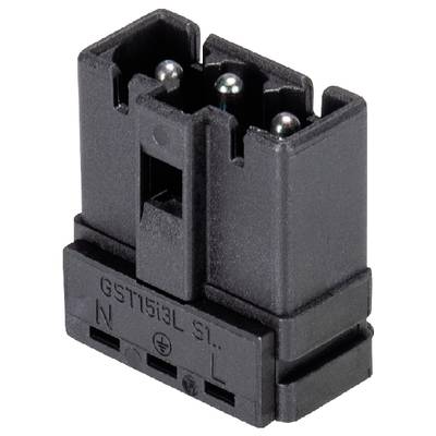 A black electric plug connector with three contacts, marked with 'GST15i3L'.