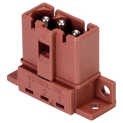 A red electrical plug with three poles and numbered labels from 1 to 3, suitable for electronic connections.
