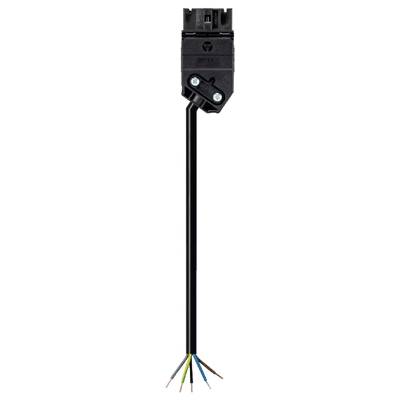 A black electric plug with exposed coloured wires at the end.