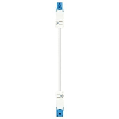 White electrical fuse with blue details, vertically oriented.