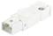 White connector with two metal pins, suitable for connecting electrical devices in electronic applications.