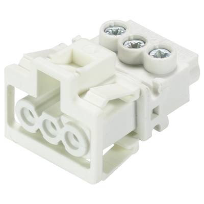 A white, three-pin plastic connector with three screws on the top surface, suitable for electrical connections.