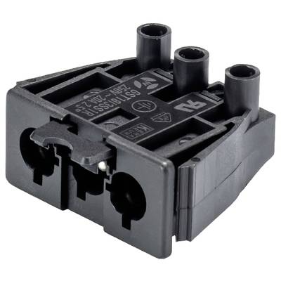 A black plastic connector with multiple sockets and electrical contact symbols is depicted.