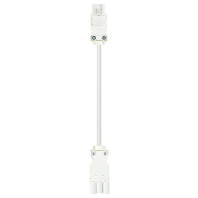 White electric cable with a connector at each end, suitable for connecting lighting elements.
