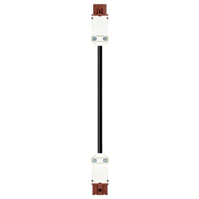The image shows an electrical cable with red and white connectors at both ends and a black cable in between.