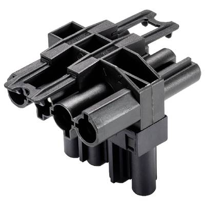 Black plastic multi-pin connector with a complex design, suitable for electrical connections in technical devices.