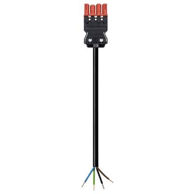 Black and white electrical terminal block with five connections and cables in various colours.