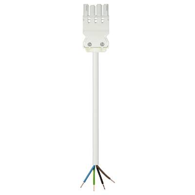 Electrical cable with a white plastic plug and five colourful, exposed copper wires at the end.