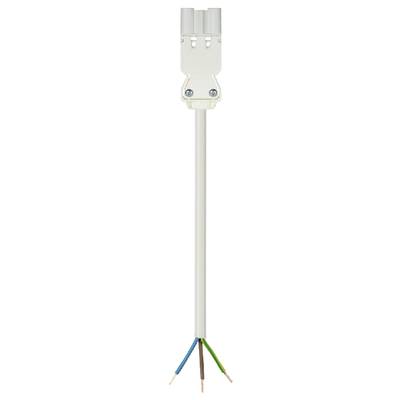 The figure shows an open power plug with three protruding wires in the colours brown, blue, and green-yellow.