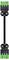 A black cable with green connectors at both ends, suitable for technical or electronic applications.
