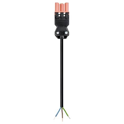 An electrical plug with four coloured wires (blue, green-yellow, black, brown) connected.