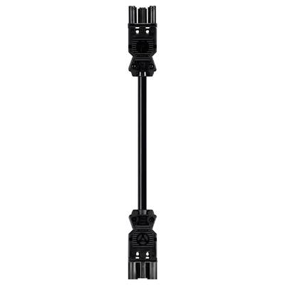 Black Y-configured cable plug with multiple connections, suitable for electrical and electronic applications.