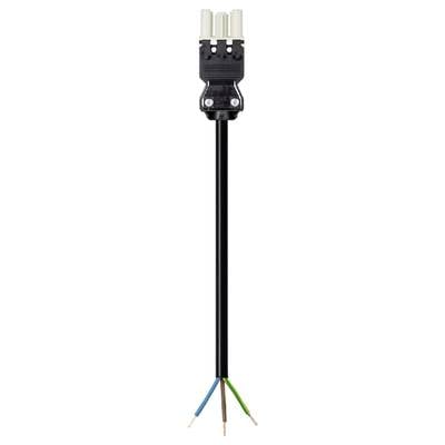 An electrical plug connector with a black cable, terminating in three colour-coded, exposed wires for connection.