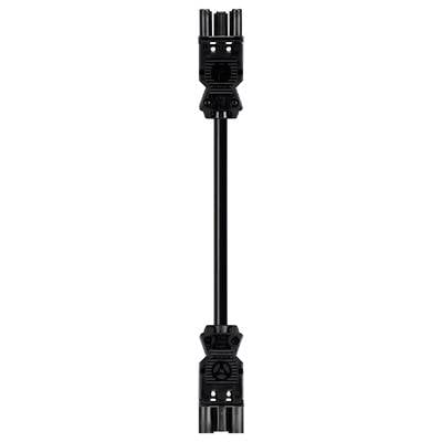 Black adapter cable with two round connectors at the ends, suitable for connecting electronic devices.