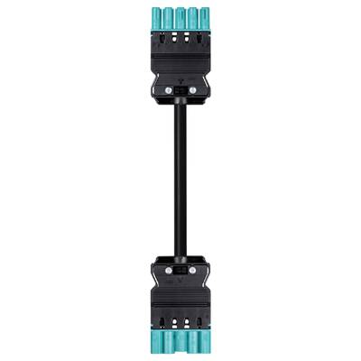 A black electrical component with cable connection and multiple green plug sockets at the top and bottom.