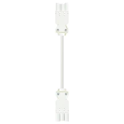A white electrical cable with connectors at both ends, suitable for connecting devices or power lines.