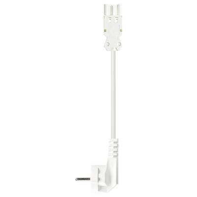 White flat cable with a rectangular plug at the upper end and a right-angled Euro plug at the lower end.