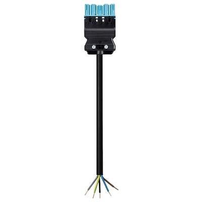 'You see a black cable with a plug at the top and six coloured wires (blue, brown, green-yellow) at the lower end.'