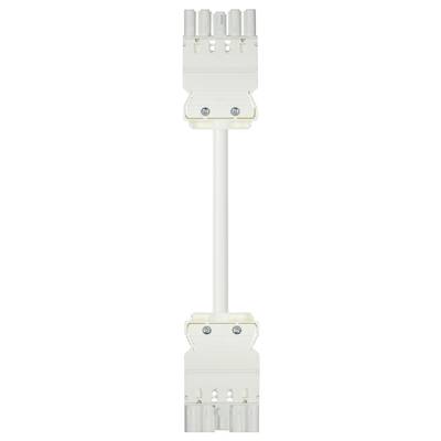 A white electrical connector with two socket connections and an intermediate cable.
