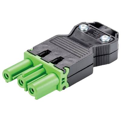 A black and green plug with three slots and two screws, suitable for electrical connections in technical applications.