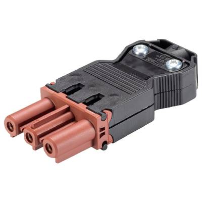 A black and red electrical connector with three terminals. It has a robust design and two visible screws.