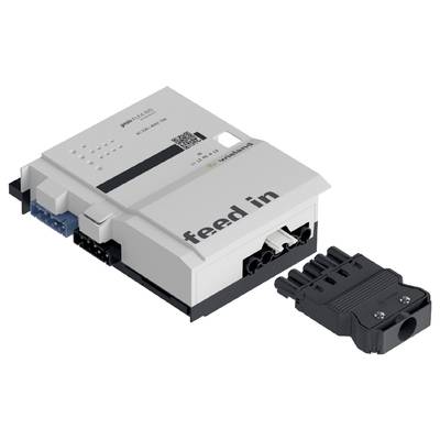 Electronic control cabinet module by Weidmüller with connection socket. 'Feed in' label visible. Suitable for industrial applications.