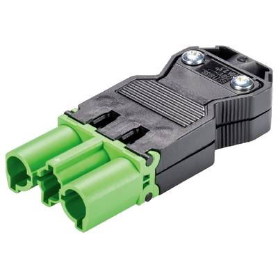 Green and black electrical connector with two screws on top, potentially for industrial applications.