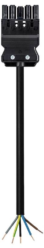 'Electrical connection of a plug system using a multi-core cable, where the wire ends are open and colour-coded.'