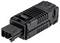 A black cable protector with a ribbed design and rectangular opening, suitable for securely covering cable connections.