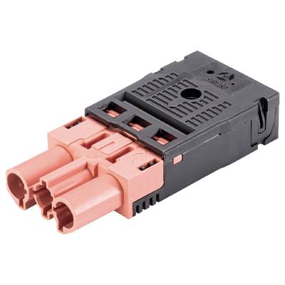 A black and orange electrical plug with two pairs of connection points.