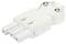 A white three-pole connector with two visible screws and three parallel-arranged contact points, on a white background.